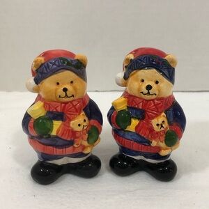 Bear Salt & Pepper Shakers Complete With Plugs 3.5" Ceramic Christmas Holiday